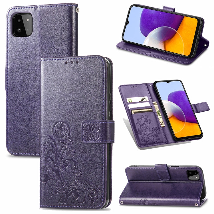 Four-leaf Clasp Embossed Buckle Mobile Phone Protection Leather Case with Lanyard & Card Slot & Wallet & Bracket Function, For Samsung Galaxy A32 4G, For Samsung Galaxy A22 5G, For Samsung Galaxy A22 4G, For OPPO F19, For LG Stylo 7 4G