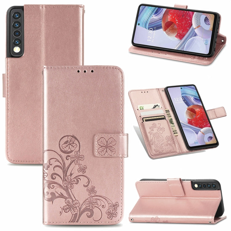 Four-leaf Clasp Embossed Buckle Mobile Phone Protection Leather Case with Lanyard & Card Slot & Wallet & Bracket Function, For Samsung Galaxy A32 4G, For Samsung Galaxy A22 5G, For Samsung Galaxy A22 4G, For OPPO F19, For LG Stylo 7 4G