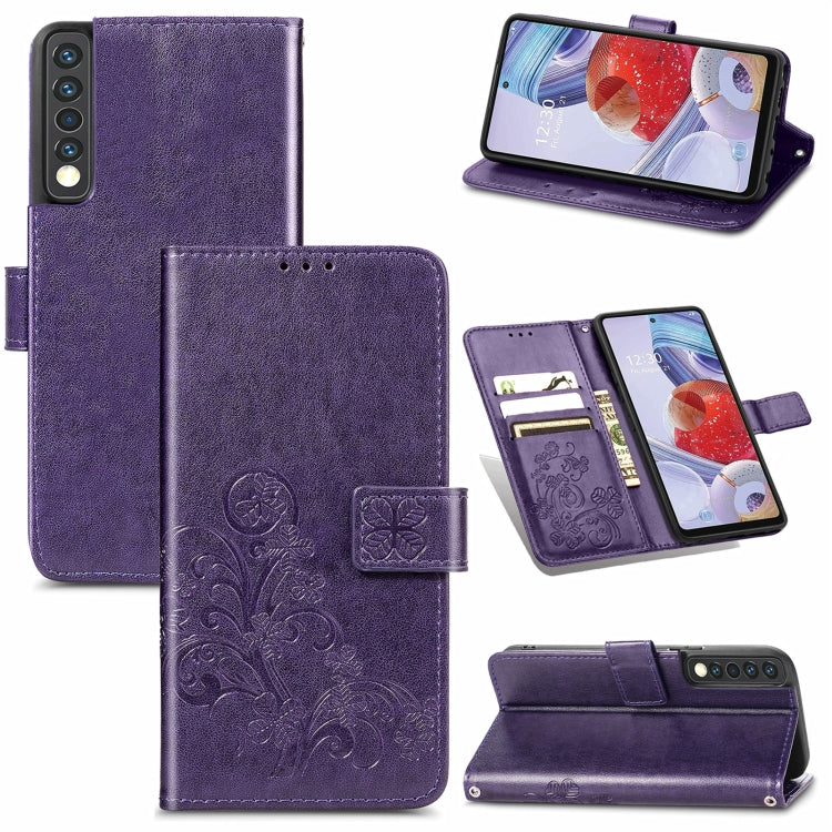 Four-leaf Clasp Embossed Buckle Mobile Phone Protection Leather Case with Lanyard & Card Slot & Wallet & Bracket Function, For Samsung Galaxy A32 4G, For Samsung Galaxy A22 5G, For Samsung Galaxy A22 4G, For OPPO F19, For LG Stylo 7 4G