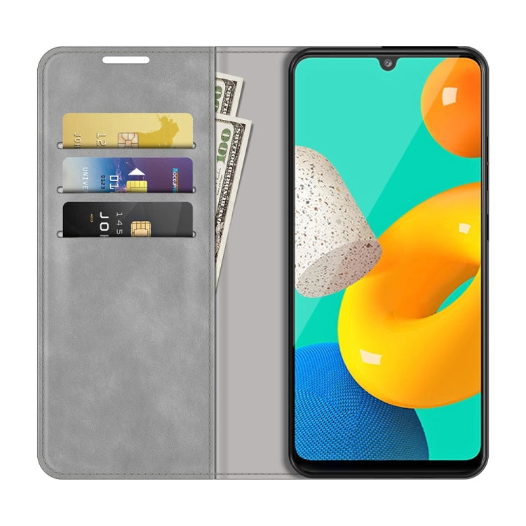 For Samsung Galaxy M32 Retro-skin Business Magnetic Suction Leather Case with Holder & Card Slots & Wallet, For Galaxy M32