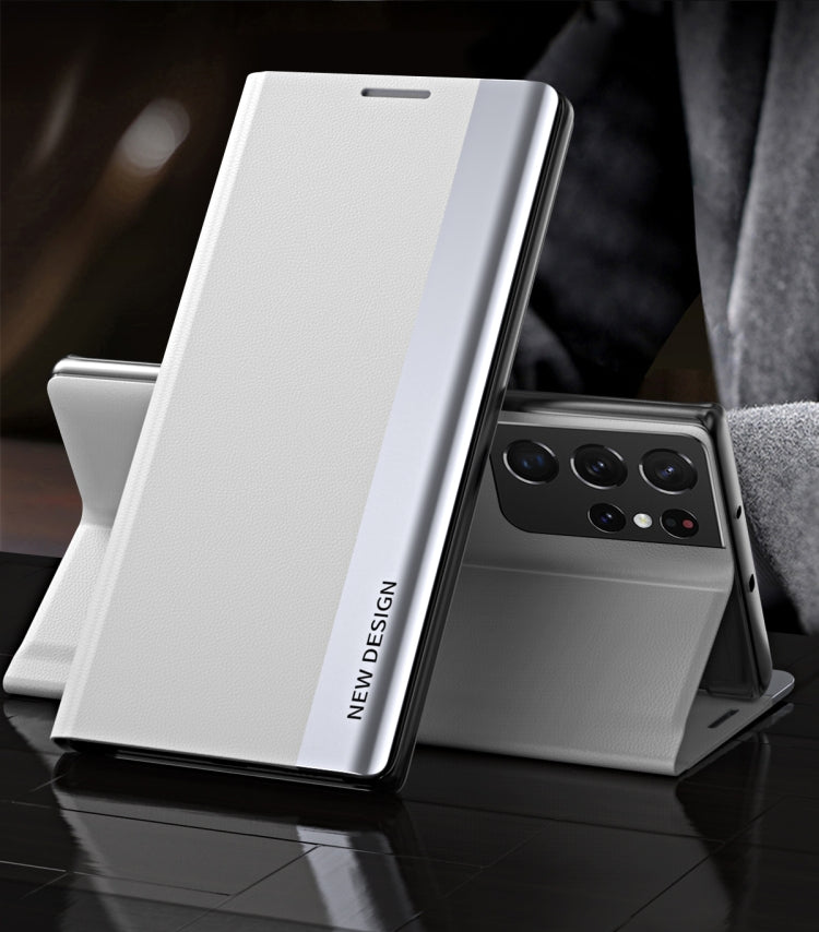 Side Electroplated Magnetic Ultra-Thin Horizontal Flip Leather Case with Holder, For Samsung Galaxy A72 5G / 4G, For Samsung Galaxy S20 FE, For Samsung Galaxy A32 5G, For Samsung Galaxy S21 5G, For Samsung Galaxy S21+ 5G, For Samsung Galaxy S21 Ultra 5...