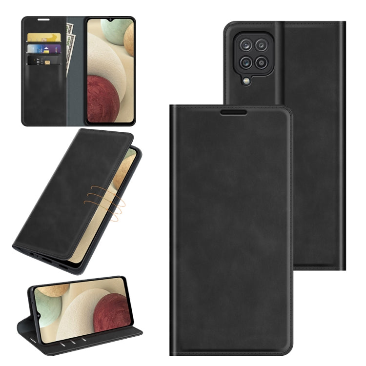 For Samsung Galaxy F12 / M12 Retro-skin Business Magnetic Suction Leather Case with Holder & Card Slots & Wallet, For Galaxy F12 / M12