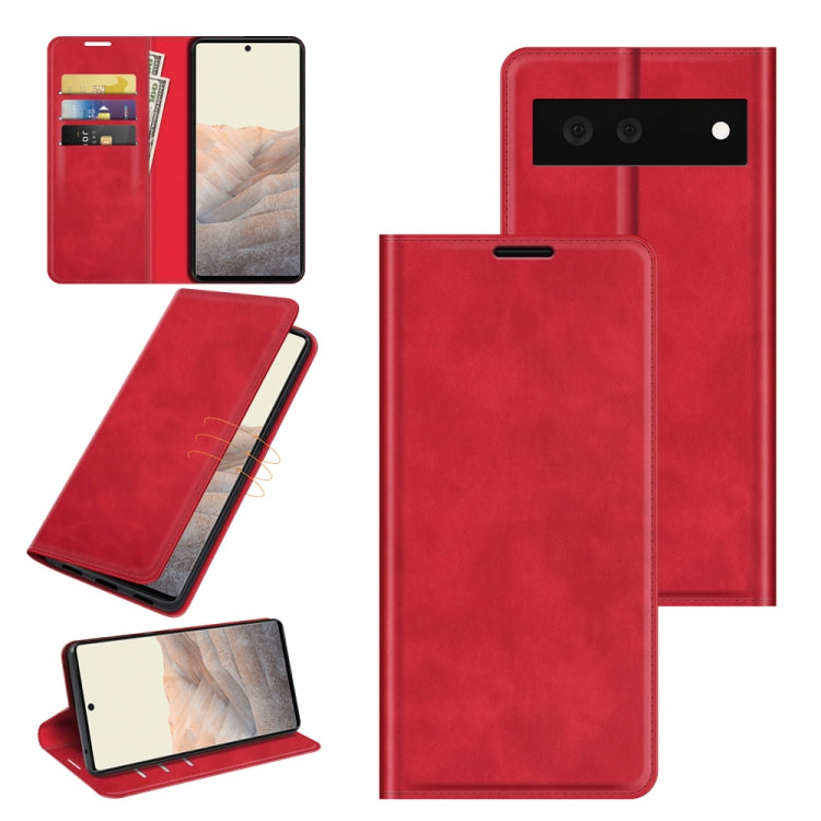 For Google Pixel 6 Retro-skin Business Magnetic Suction Leather Case with Holder & Card Slots & Wallet, For Google Pixel 6