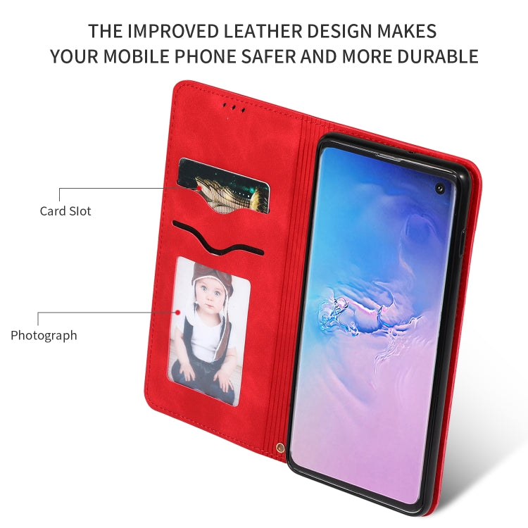 Retro Skin Feel Business Magnetic Horizontal Flip Leather Case for Samsung Galaxy S10三星, Red, Dark Gray, Navy Blue, Army Green, Brown
