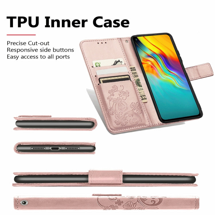 Four-leaf Clasp Embossed Buckle Mobile Phone Protection Leather Case with Lanyard & Card Slot & Wallet & Bracket Function, For Xiaomi Redmi K40 Gaming /Poco F3 GT, For OnePlus 9R, For Doogee X96 Pro, For  Doogee X96 Pro, For Wiko Jerry 4, For vivo V21e...