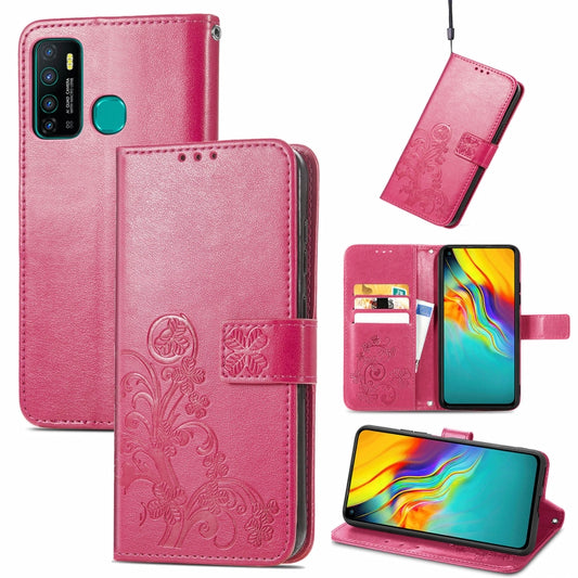 Four-leaf Clasp Embossed Buckle Mobile Phone Protection Leather Case with Lanyard & Card Slot & Wallet & Bracket Function, For Infinix Hot 9