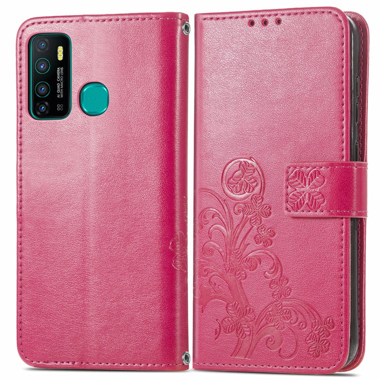 Four-leaf Clasp Embossed Buckle Mobile Phone Protection Leather Case with Lanyard & Card Slot & Wallet & Bracket Function, For Infinix Hot 9