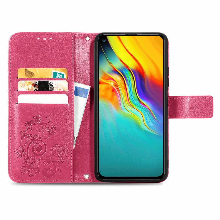 Four-leaf Clasp Embossed Buckle Mobile Phone Protection Leather Case with Lanyard & Card Slot & Wallet & Bracket Function, For Infinix Hot 9