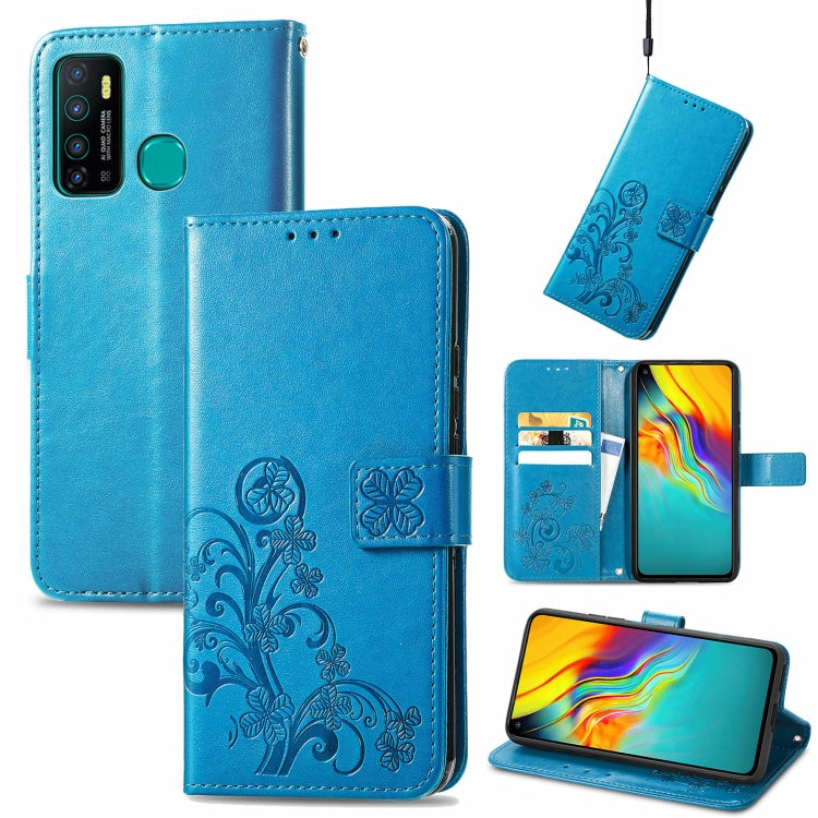 Four-leaf Clasp Embossed Buckle Mobile Phone Protection Leather Case with Lanyard & Card Slot & Wallet & Bracket Function, For Infinix Hot 9