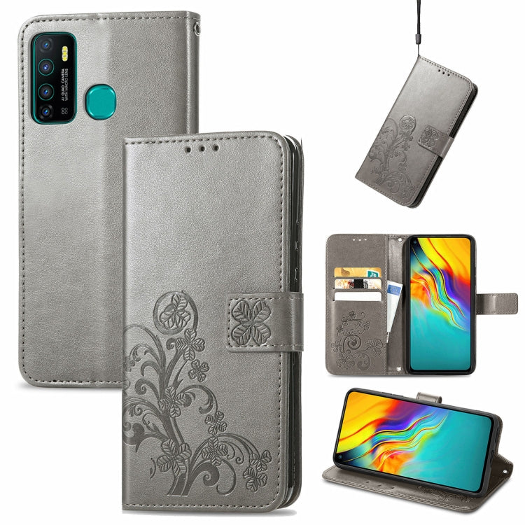 Four-leaf Clasp Embossed Buckle Mobile Phone Protection Leather Case with Lanyard & Card Slot & Wallet & Bracket Function, For Infinix Hot 9