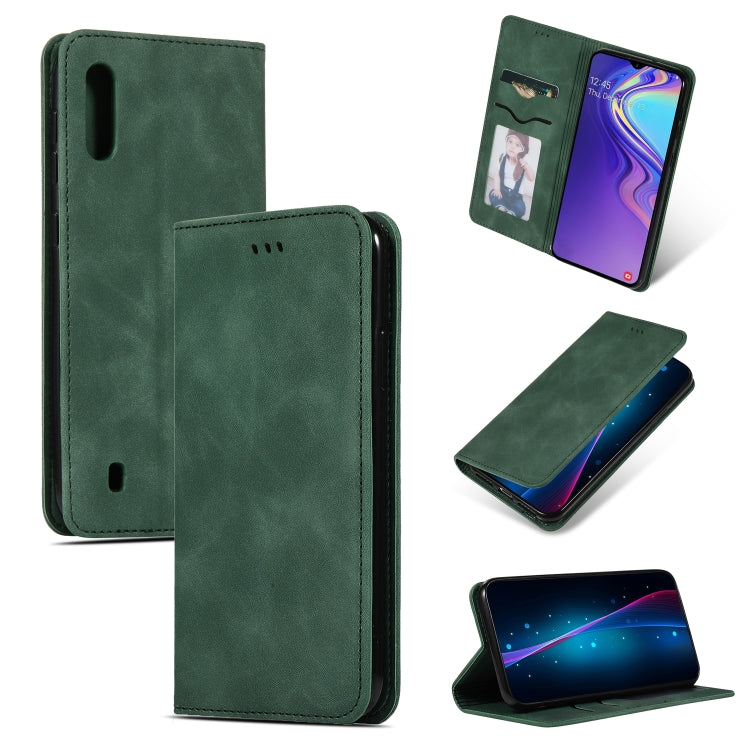 Retro Skin Feel Business Magnetic Horizontal Flip Leather Case for Samsung Galaxy A10, Red, Dark Gray, Navy Blue, Army Green, Brown