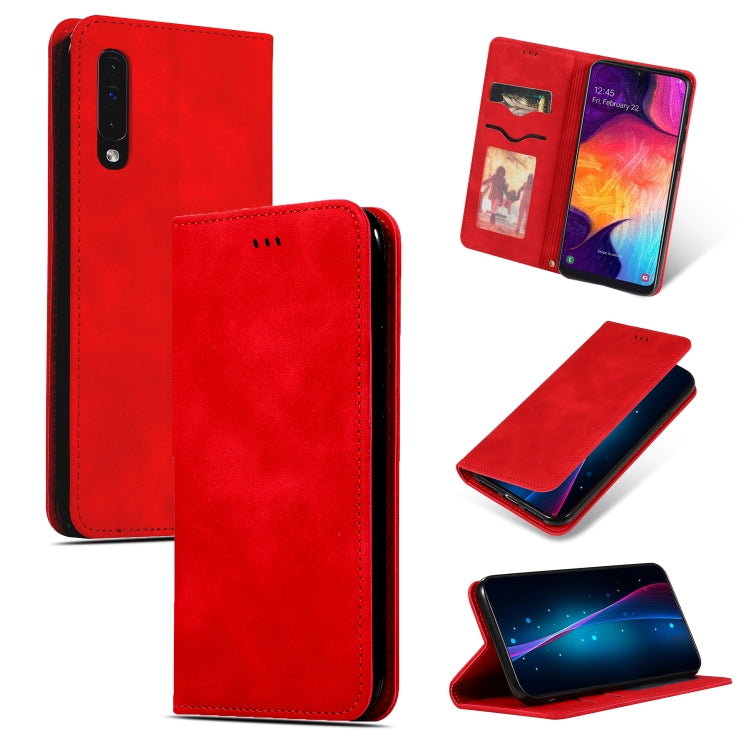 Retro Skin Feel Business Magnetic Horizontal Flip Leather Case for Samsung Galaxy A50三星, Red, Dark Gray, Navy Blue, Army Green, Brown