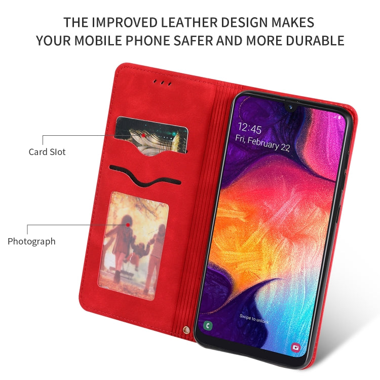 Retro Skin Feel Business Magnetic Horizontal Flip Leather Case for Samsung Galaxy A50三星, Red, Dark Gray, Navy Blue, Army Green, Brown