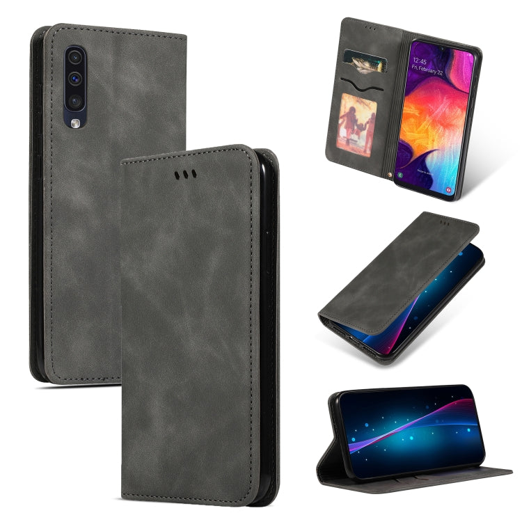 Retro Skin Feel Business Magnetic Horizontal Flip Leather Case for Samsung Galaxy A50三星, Red, Dark Gray, Navy Blue, Army Green, Brown