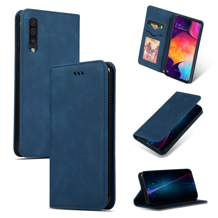 Retro Skin Feel Business Magnetic Horizontal Flip Leather Case for Samsung Galaxy A50三星, Red, Dark Gray, Navy Blue, Army Green, Brown