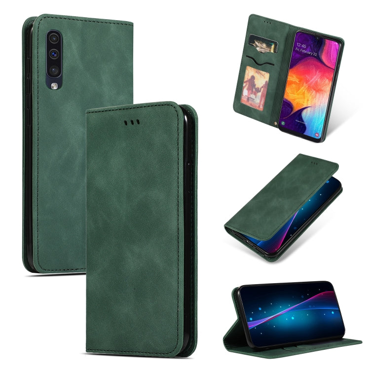 Retro Skin Feel Business Magnetic Horizontal Flip Leather Case for Samsung Galaxy A50三星, Red, Dark Gray, Navy Blue, Army Green, Brown