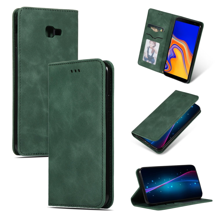 Retro Skin Feel Business Magnetic Horizontal Flip Leather Case for Samsung Galaxy J4 Plus 2018 & J4 Prime, Red, Dark Gray, Navy Blue, Army Green, Brown