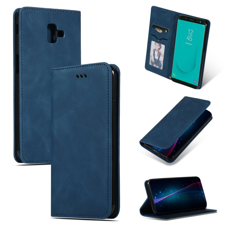 Retro Skin Feel Business Magnetic Horizontal Flip Leather Case for Samsung Galaxy J6 Plus 2018 & J6 Prime, Red, Dark Gray, Navy Blue, Army Green, Brown