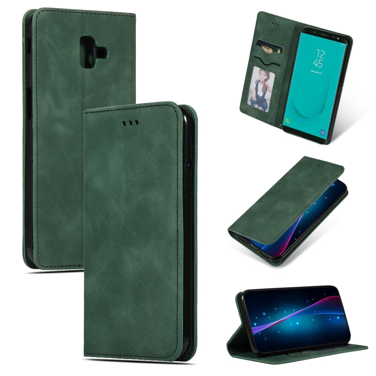 Retro Skin Feel Business Magnetic Horizontal Flip Leather Case for Samsung Galaxy J6 Plus 2018 & J6 Prime, Red, Dark Gray, Navy Blue, Army Green, Brown