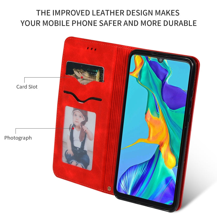 Retro Skin Feel Business Magnetic Horizontal Flip Leather Case for Huawei P30, Red, Dark Gray, Navy Blue, Army Green, Brown