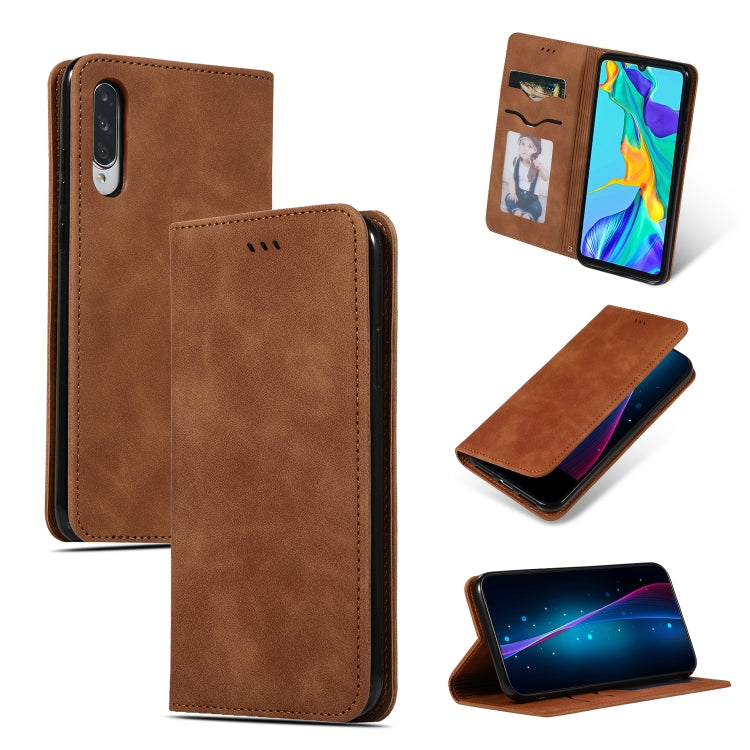 Retro Skin Feel Business Magnetic Horizontal Flip Leather Case for Huawei P30, Red, Dark Gray, Navy Blue, Army Green, Brown