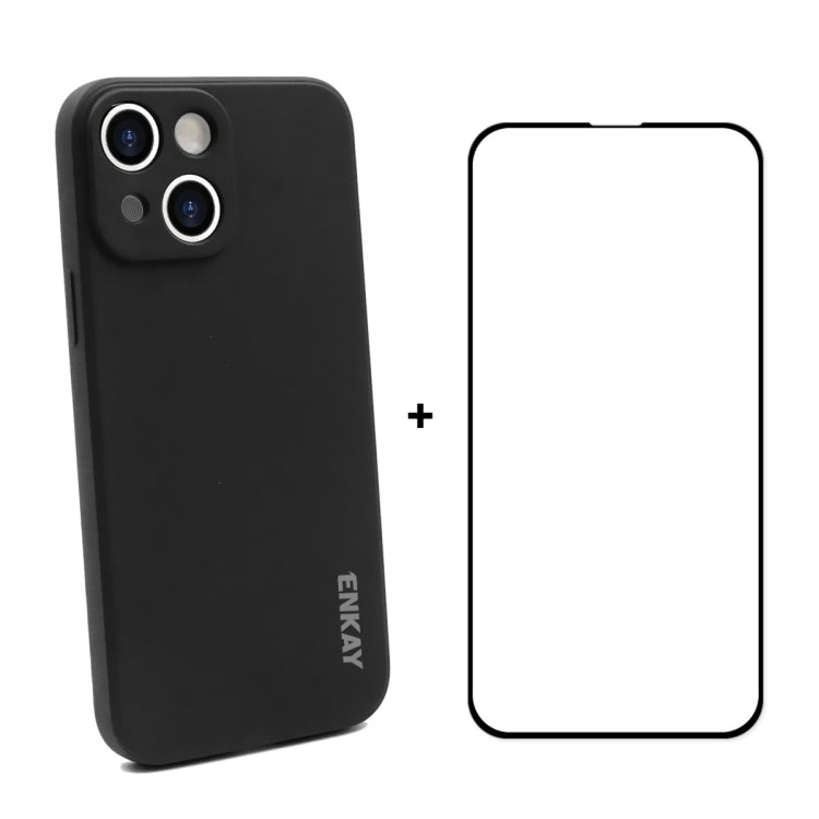 Hat-Prince ENKAY Liquid Silicone Shockproof Protective Case Drop Protection Cover + Full Coverage Tempered Glass Protector Film for iPhone 13, For iPhone 13