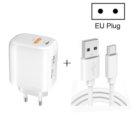 CS-20W Mini Portable PD3.0 + QC3.0 Dual Ports Fast Charger with 3A USB to Type-C Data Cable, Charger + USB to Type-C Cable