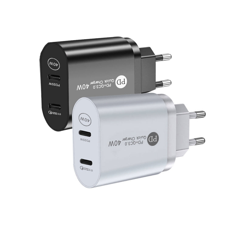 002 40W Dual Port PD / Type-C Fast Charger for iPhone / iPad Series, EU Plug, EU Plug