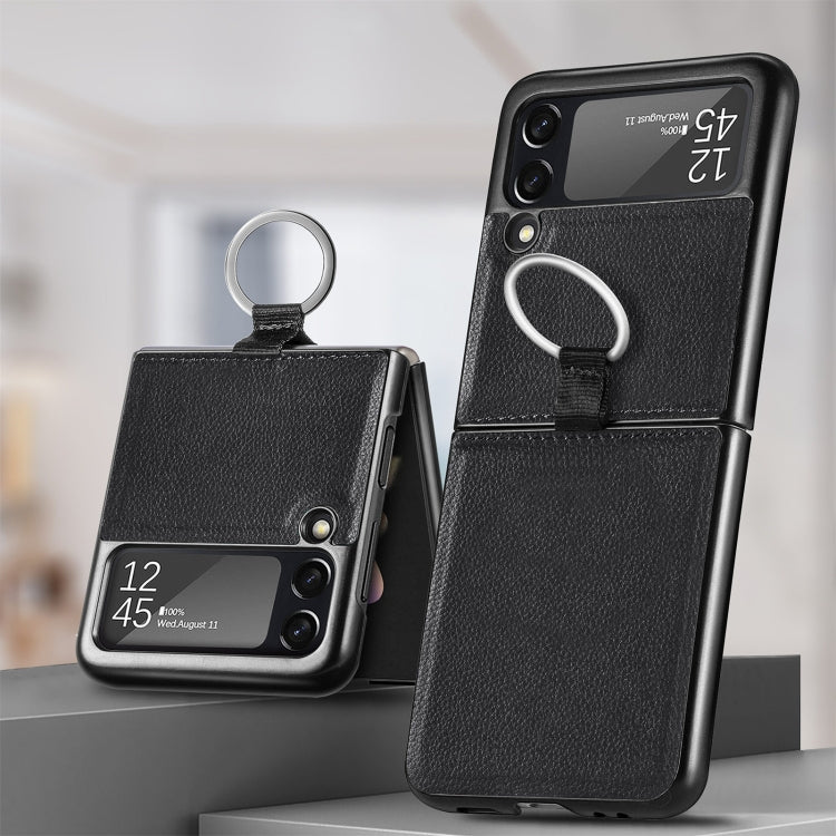 Litchi Pattern Folding Phone Case with Ring Buckle, For Samsung Galaxy Z Flip3 5G