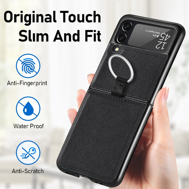 Litchi Pattern Folding Phone Case with Ring Buckle, For Samsung Galaxy Z Flip3 5G