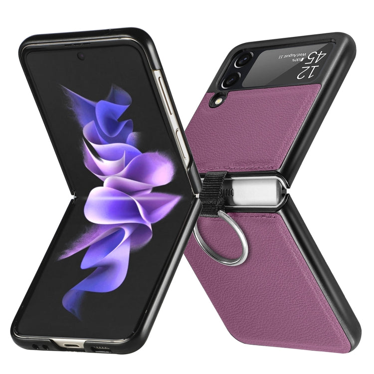 Litchi Pattern Folding Phone Case with Ring Buckle, For Samsung Galaxy Z Flip3 5G