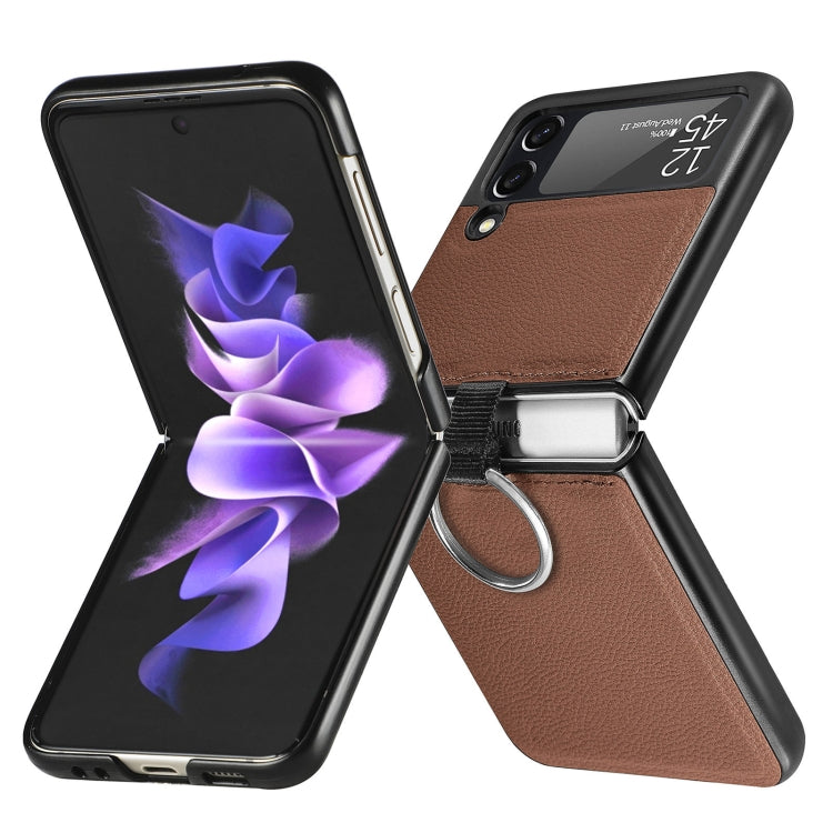 Litchi Pattern Folding Phone Case with Ring Buckle, For Samsung Galaxy Z Flip3 5G