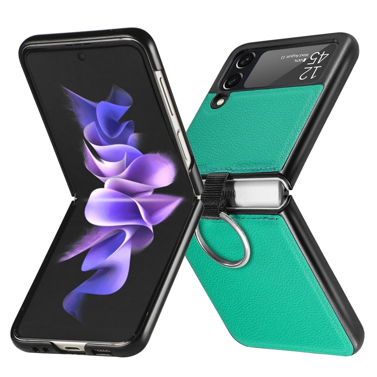 Litchi Pattern Folding Phone Case with Ring Buckle, For Samsung Galaxy Z Flip3 5G