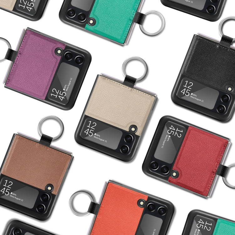 Litchi Pattern Folding Phone Case with Ring Buckle, For Samsung Galaxy Z Flip3 5G