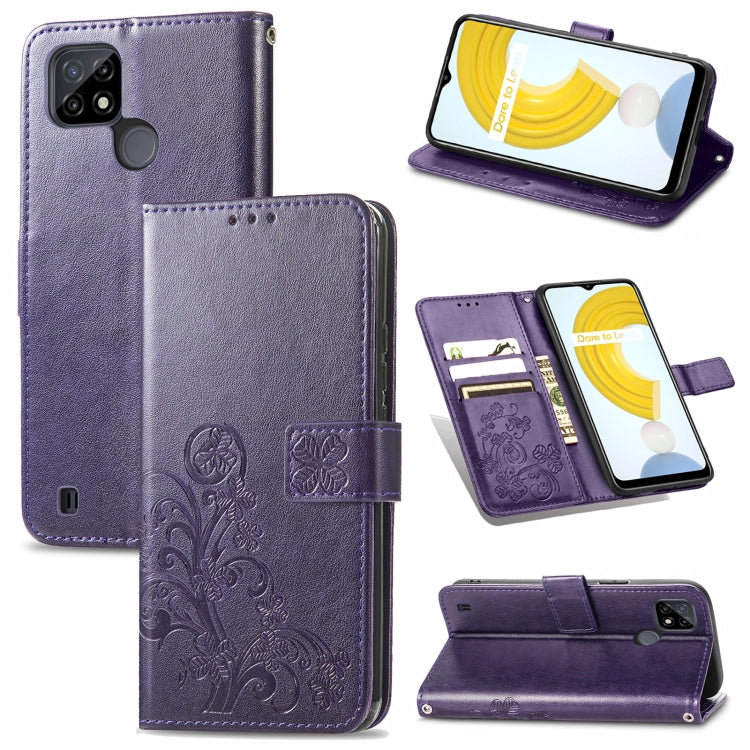 Four-leaf Clasp Embossed Leather Case with Lanyard & Card Slot & Wallet & Holder, For vivo V21e 5G, For vivo Y72 5G, For OPPO Realme C21Y, For vivo IQOO 8 Pro