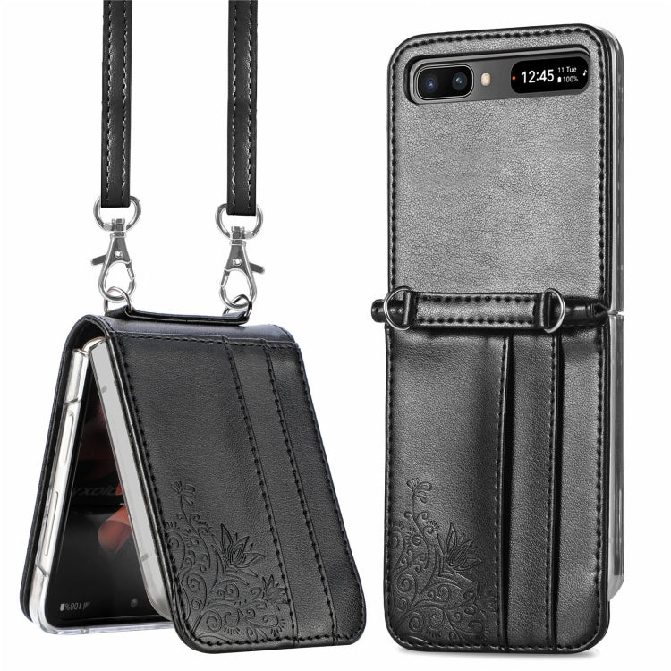 Diagonal Lanyard Embossed Card Phone Case, For Samsung Galaxy Z Flip 3 5G, For Samsung Galaxy Z Flip 5G