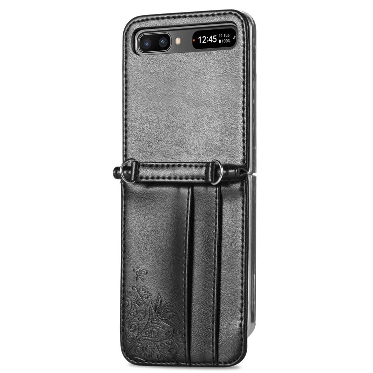 Diagonal Lanyard Embossed Card Phone Case, For Samsung Galaxy Z Flip 3 5G, For Samsung Galaxy Z Flip 5G
