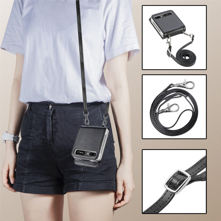 Diagonal Lanyard Embossed Card Phone Case, For Samsung Galaxy Z Flip 3 5G, For Samsung Galaxy Z Flip 5G