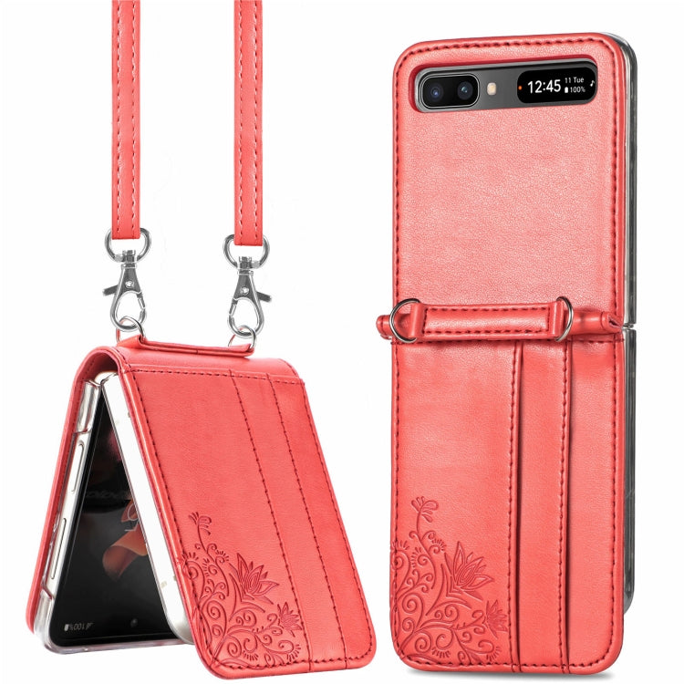 Diagonal Lanyard Embossed Card Phone Case, For Samsung Galaxy Z Flip 3 5G, For Samsung Galaxy Z Flip 5G