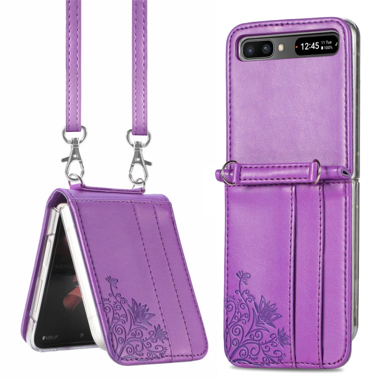 Diagonal Lanyard Embossed Card Phone Case, For Samsung Galaxy Z Flip 3 5G, For Samsung Galaxy Z Flip 5G
