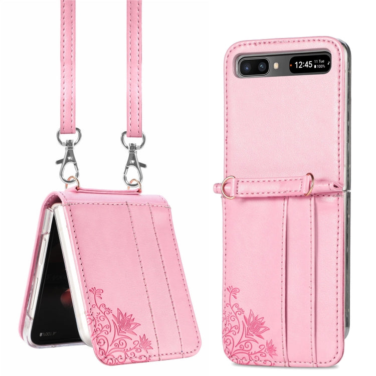 Diagonal Lanyard Embossed Card Phone Case, For Samsung Galaxy Z Flip 3 5G, For Samsung Galaxy Z Flip 5G