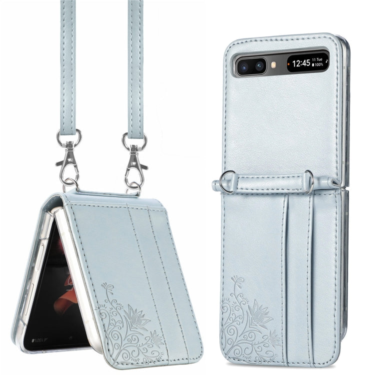 Diagonal Lanyard Embossed Card Phone Case, For Samsung Galaxy Z Flip 3 5G, For Samsung Galaxy Z Flip 5G