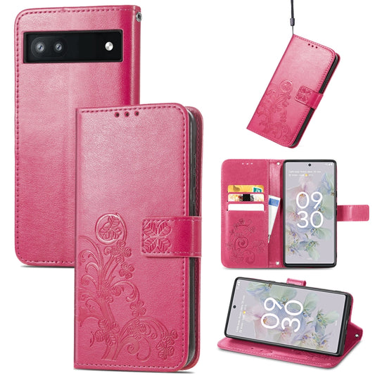 Four-leaf Clasp Embossed Buckle Leather Phone Case, For Google Pixel 6a