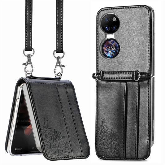 Diagonal Embossed Card Folding Phone Case, For Huawei  P50 Pocket