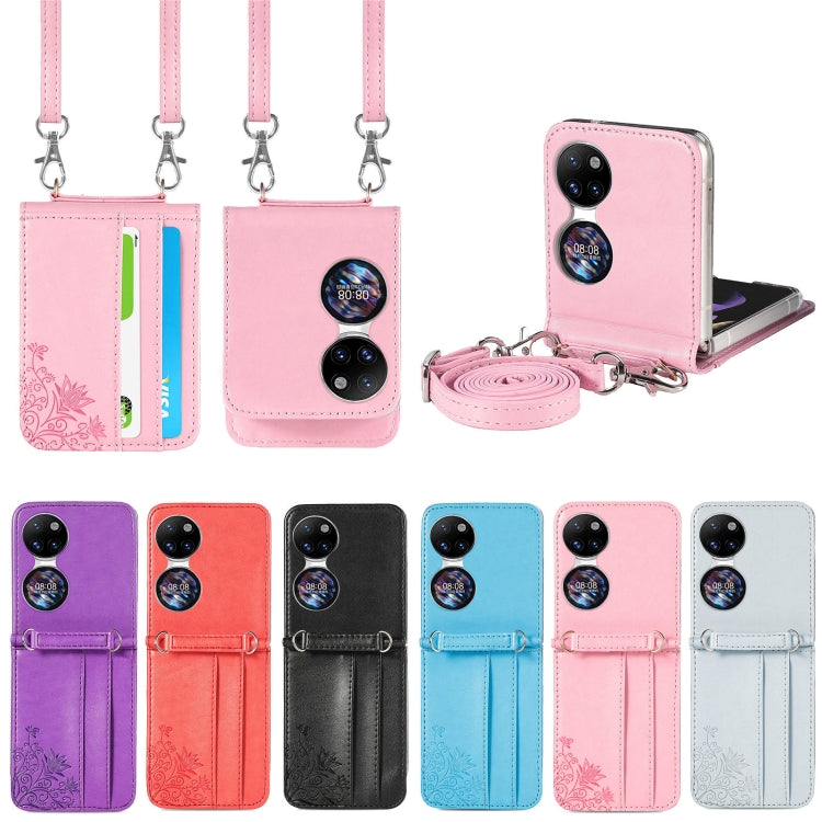Diagonal Embossed Card Folding Phone Case, For Huawei  P50 Pocket