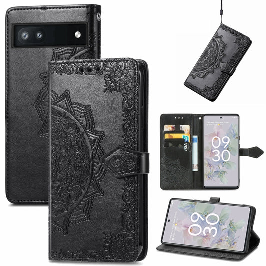 Mandala Flower Embossed Flip Leather Phone Case, For Google Pixel 6a