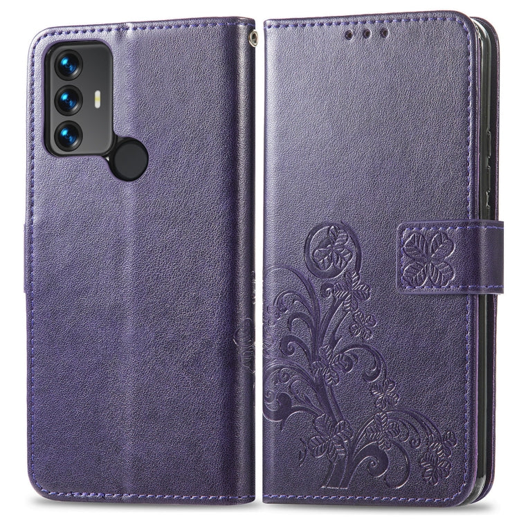 Four-leaf Clasp Embossed Leather Phone Case, For TCL 30 SE
