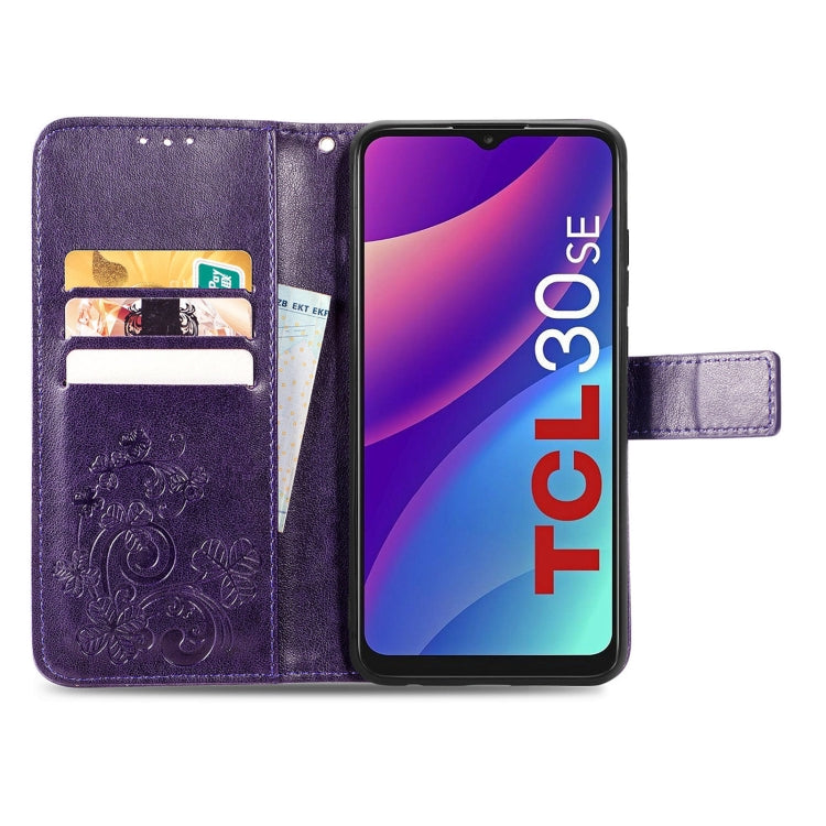 Four-leaf Clasp Embossed Leather Phone Case, For TCL 30 SE