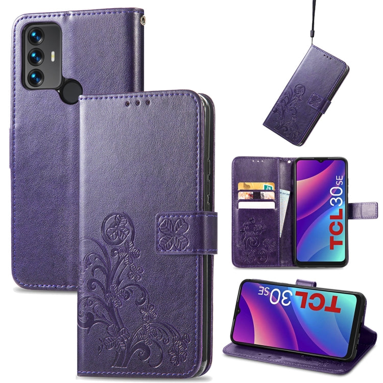 Four-leaf Clasp Embossed Leather Phone Case, For TCL 30 SE