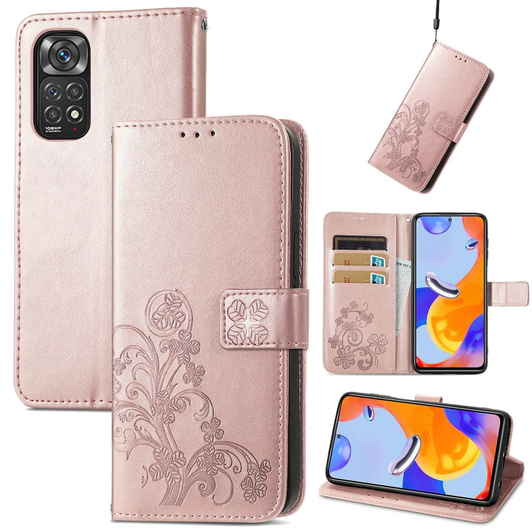 Four-leaf Clasp Embossed Buckle Leather Phone Case, For Xiaomi Redmi K50 Pro, For Xiaomi Redmi 10C, For Xiaomi Redmi Note 11 Pro 4G Global, For Xiaomi Poco X4 Pro 5G, For Xiaomi Poco M4 Pro